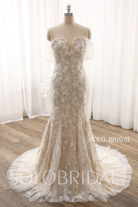 Champagne Fit and Flare Overskirt Heavy Beading Wedding Dress DPP_0016