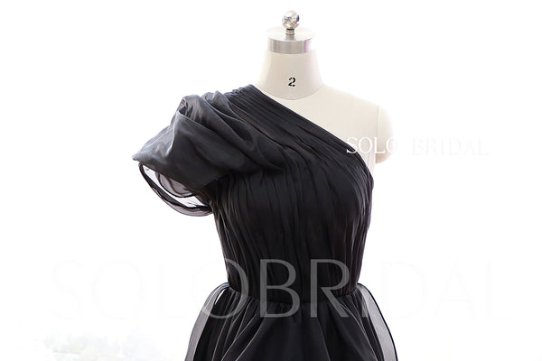 Black Ball Gown One Shoulder Organza Wedding Dress DPP_0021