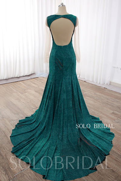 Green Fit and Flare Keyhole Sparkly Prom Dress DPP_0004