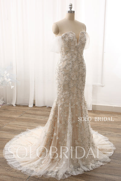 Champagne Fit and Flare Overskirt Heavy Beading Wedding Dress DPP_0016