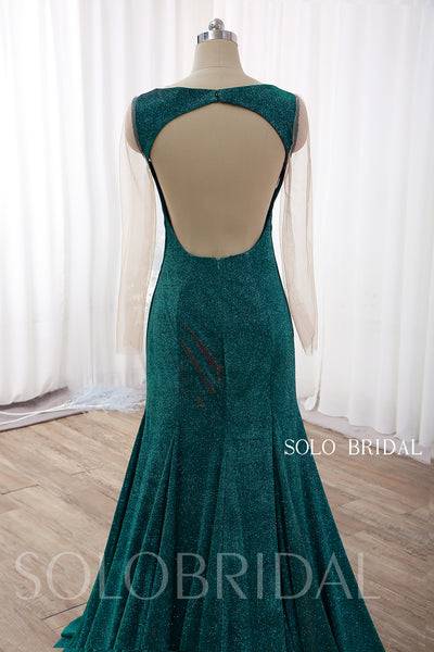 Green Fit and Flare Keyhole Sparkly Prom Dress DPP_0004