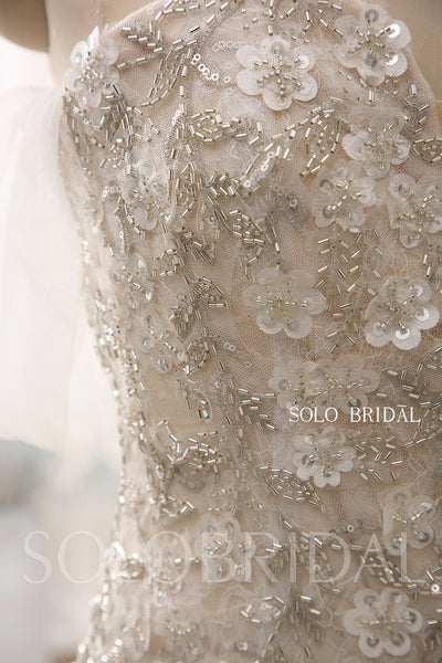 Champagne Fit and Flare Overskirt Heavy Beading Wedding Dress DPP_0016