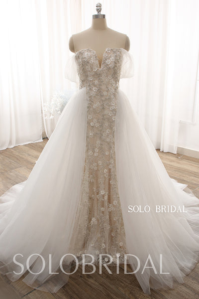 Champagne Fit and Flare Overskirt Heavy Beading Wedding Dress DPP_0016