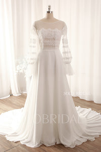 Ivory A line Long Sleeves Backless Vintage Wedding Dress DPP_0033