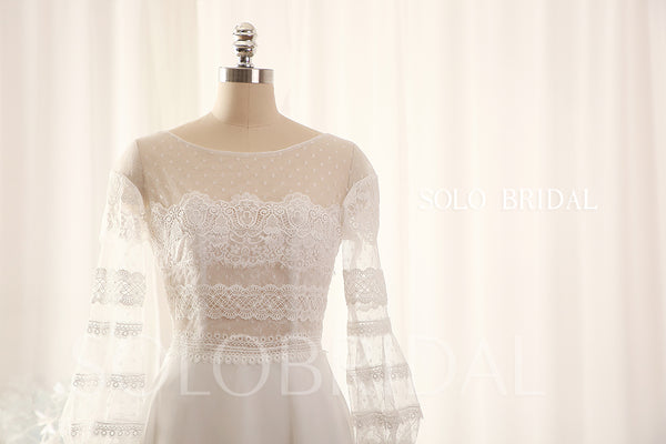 Ivory A line Long Sleeves Backless Vintage Wedding Dress DPP_0033