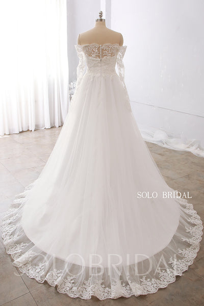 Off Shoulder Long Sleeve Tulle A Line Wedding Gown DPP_0029
