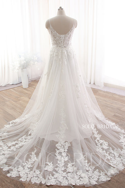 Elegant Ivory A line V neck Rose Lace Wedding Dress DPP_0033