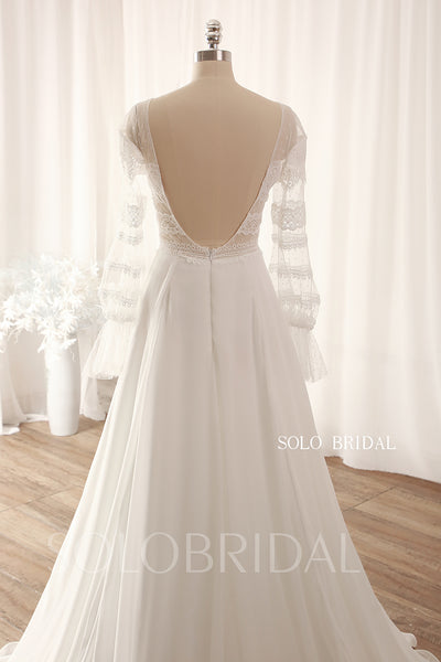 Ivory A line Long Sleeves Backless Vintage Wedding Dress DPP_0033