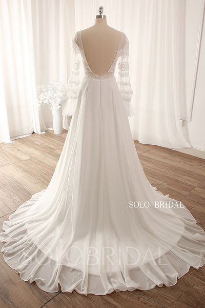 Ivory A line Long Sleeves Backless Vintage Wedding Dress DPP_0033