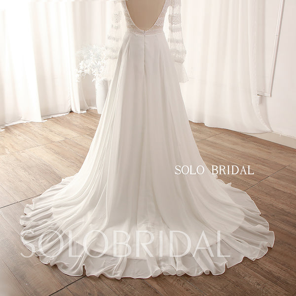 Ivory A line Long Sleeves Backless Vintage Wedding Dress DPP_0033