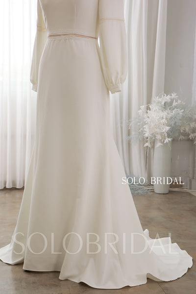 Ivory Fit and Flare Round Neck Long Sleeve Crepe Wedding Dress DPP_0056