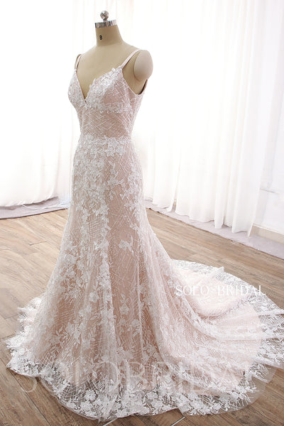 Elegant Blush Sparkly Fit and Flare Corset Wedding Dress DPP_0057