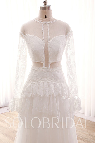 Ivory A line long sleeve lace beach wedding dress DPP_0077