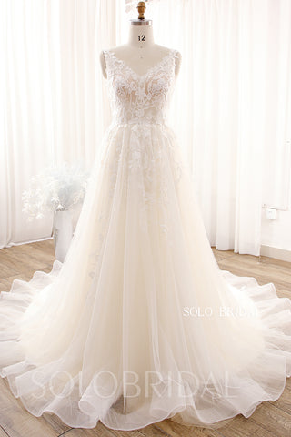 Ivory Nude V Neck A Line Light Wedding Dress DPP_0080