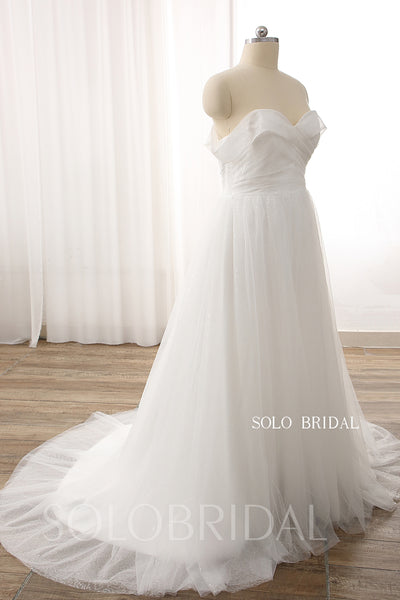 Ivory Sparkly Off Shoulder Folded Bustline A line Wedding Dress DPP_0076