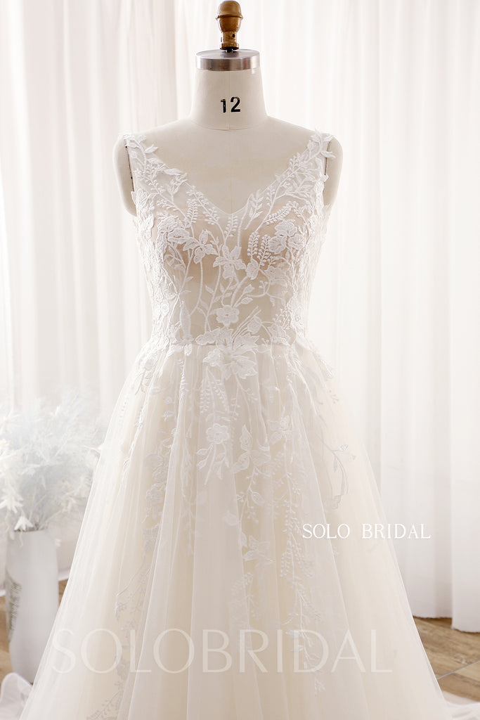 Ivory Nude V Neck A Line Light Wedding Dress DPP 0080 SoloBridal