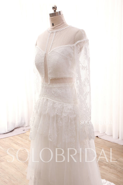 Ivory A line long sleeve lace beach wedding dress DPP_0077