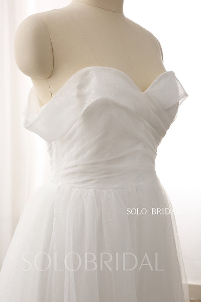 Ivory Sparkly Off Shoulder Folded Bustline A line Wedding Dress DPP_0076
