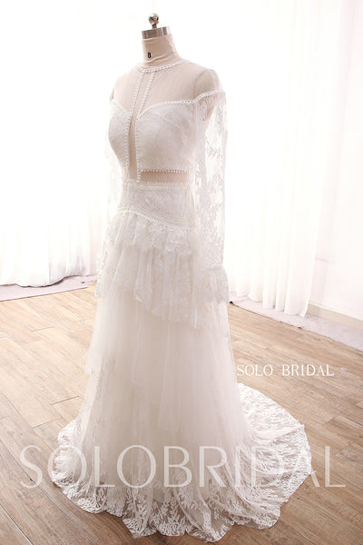 Ivory A line long sleeve lace beach wedding dress DPP_0077
