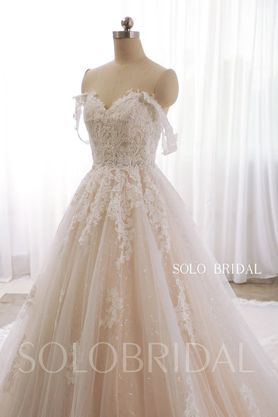 Blush Luxury Sparkly Lace Off Shoulder 2022 New Wedding Dress Royal Train DPP_0075