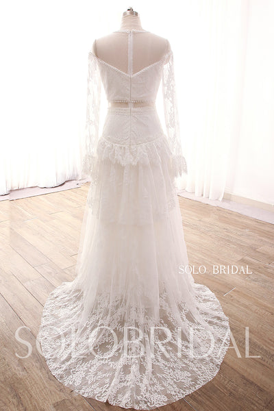 Ivory A line long sleeve lace beach wedding dress DPP_0077
