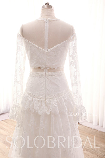 Ivory A line long sleeve lace beach wedding dress DPP_0077
