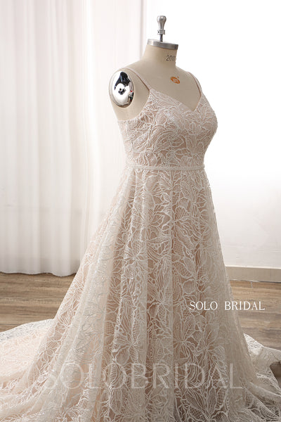 Blush A line Lace Plus size Court Train Wedding Dress DPP_0091
