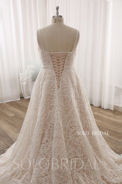 Blush A line Lace Plus size Court Train Wedding Dress DPP_0091