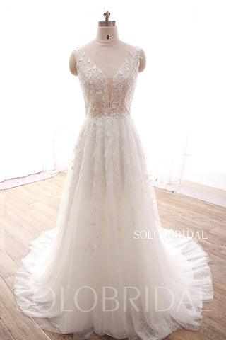 DPP_0105 Popular Ivory A line Flowy Summer Customized Shiny Sequined Wedding Gown