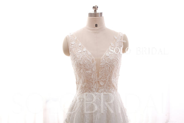 DPP_0105 Popular Ivory A line Flowy Summer Customized Shiny Sequined Wedding Gown