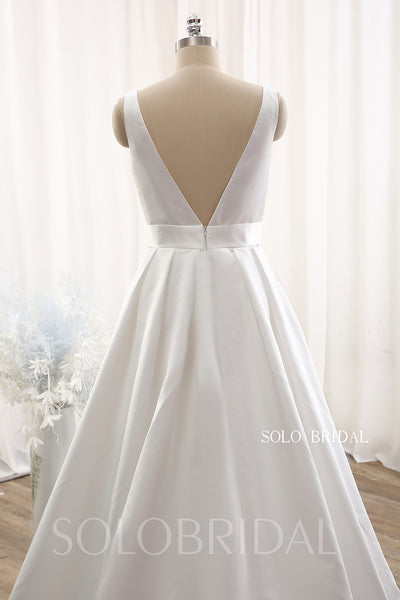 Ivory Bridal Satin A line Split Opening V neck Royal train Wedding Dress DPP_0103