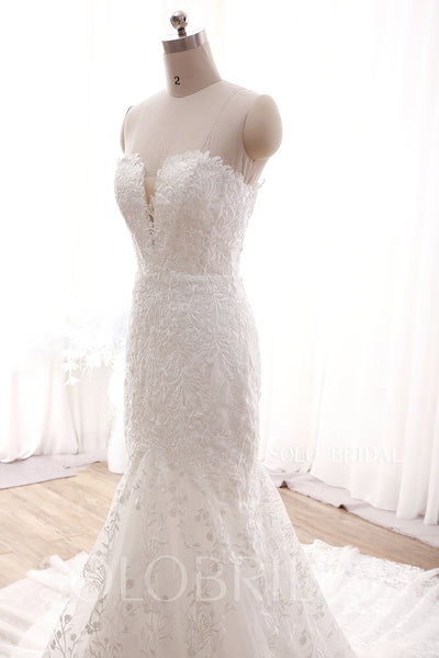 DPP_0135 Ivory Fashion Deep Bust Mermaid Long Train Mermaid Dress