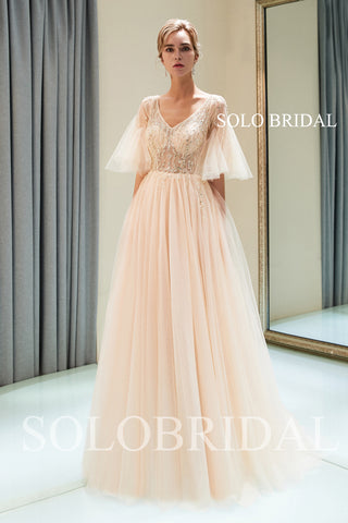Tulle Split Beaded Prom Dress with Court Train