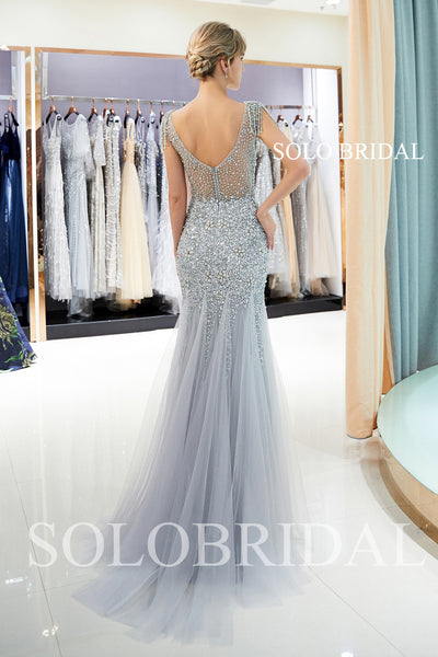 Grey Luxury Fit and Flare Tulle Prom Dress