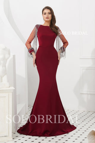 Wine Red Fit and Flare Crepe Prom Dress