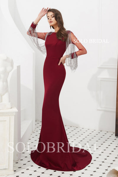 Wine Red Fit and Flare Crepe Prom Dress