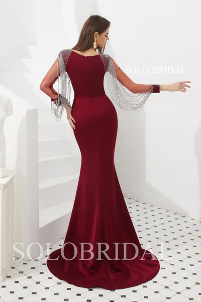 Wine Red Fit and Flare Crepe Prom Dress