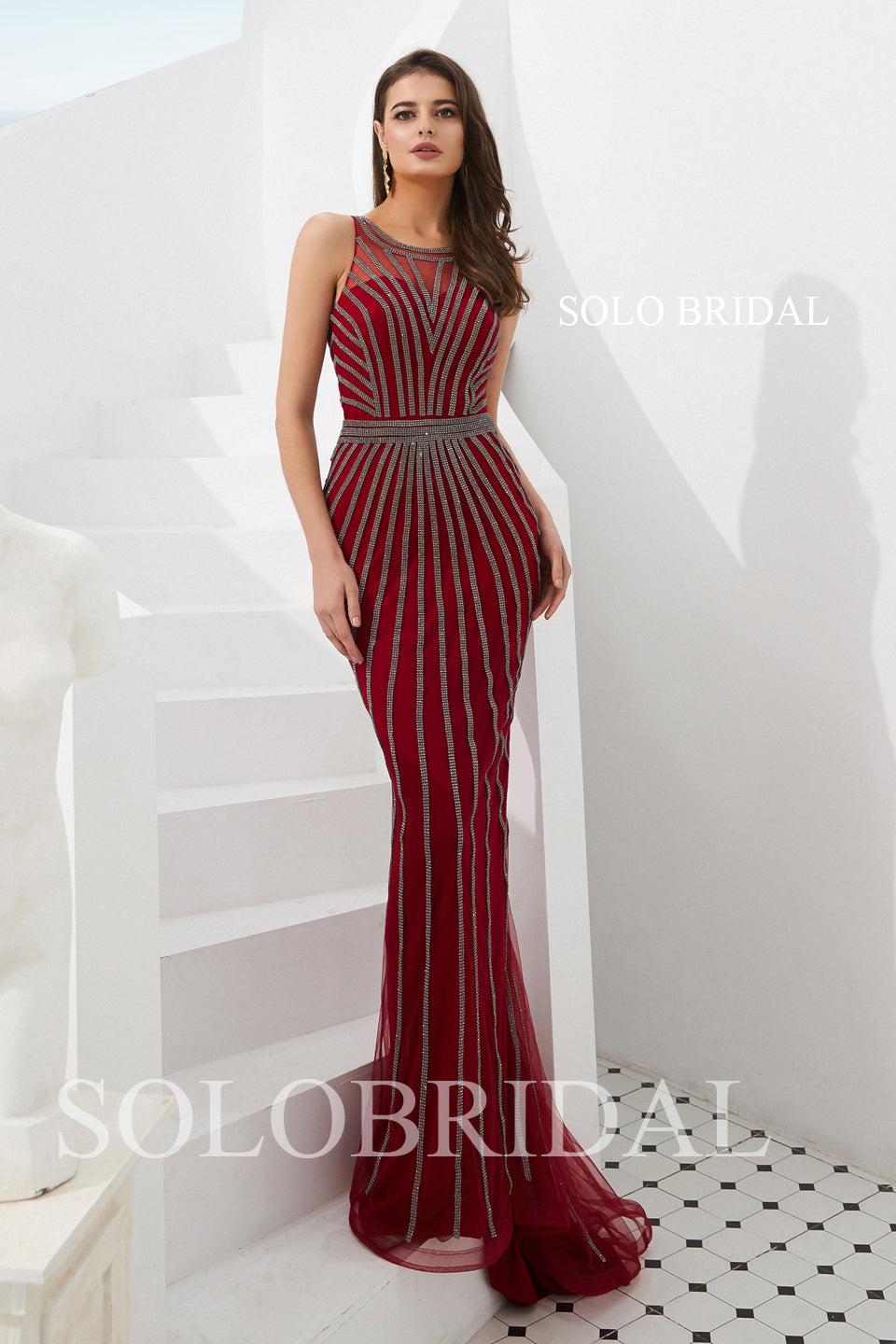 Wine Gold Sheath Beaded Prom Dress