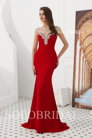 Red Fit and Flare Crepe Prom Dress