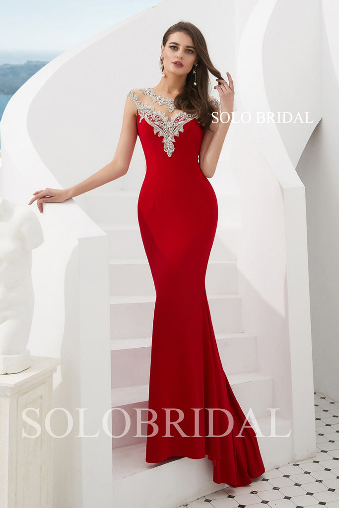 Red Fit and Flare Crepe Prom Dress SoloBridal