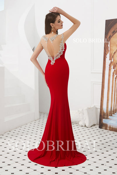 Red Fit and Flare Crepe Prom Dress