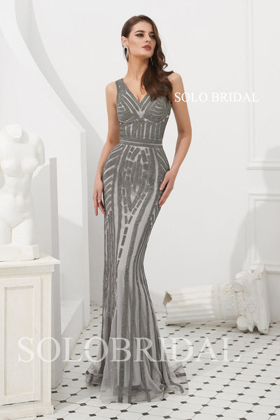 Grey Shiny Sheath Prom Dress