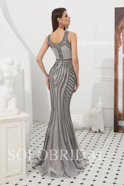 Grey Shiny Sheath Prom Dress