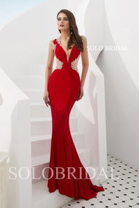Red Fitted Crepe Prom Dress
