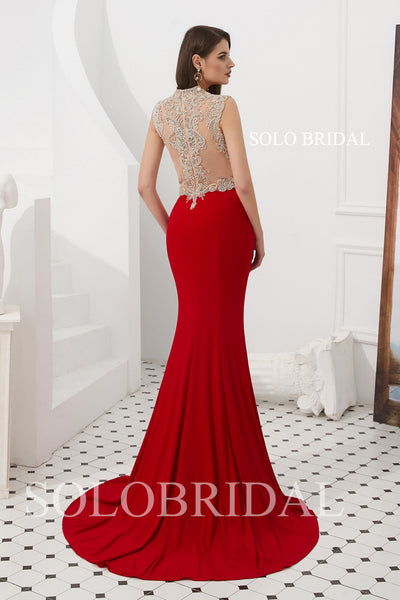 Red Fitted Crepe Prom Dress