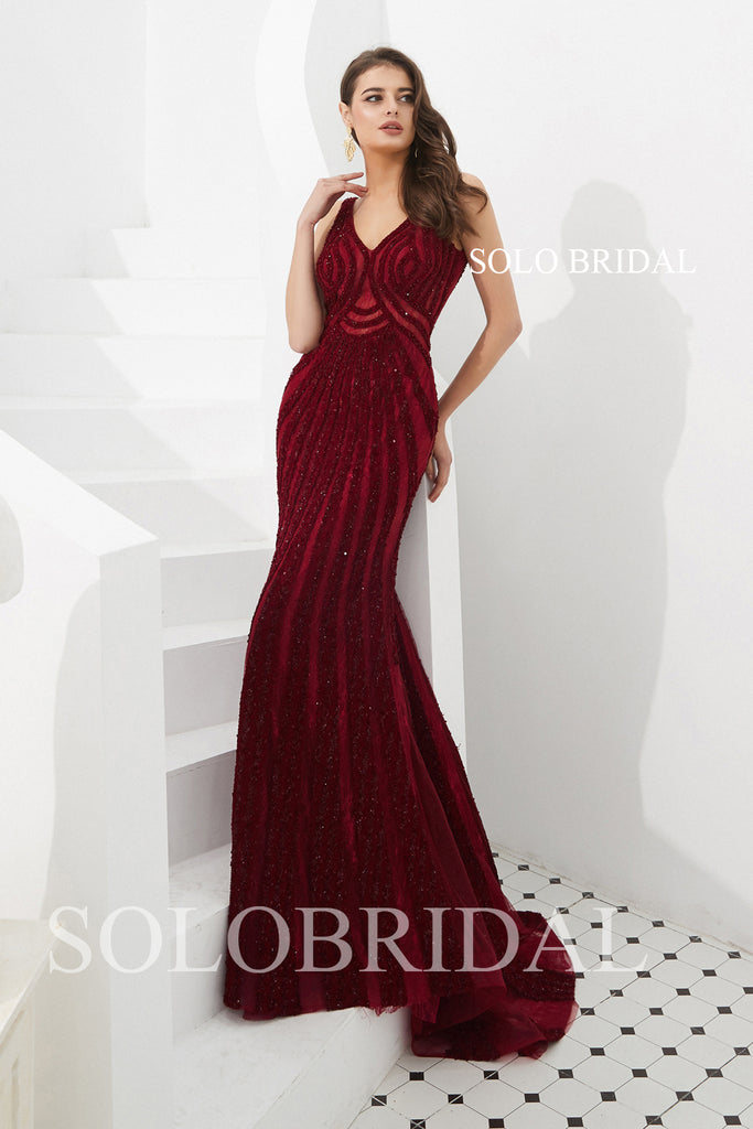 Wine Red Fit and Flare Prom Dress SoloBridal