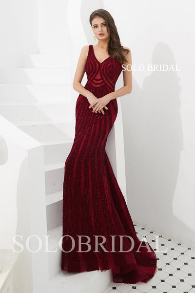 Wine Red Fit and Flare Prom Dress
