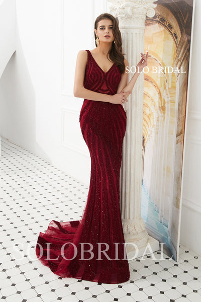 Wine Red Fit and Flare Prom Dress