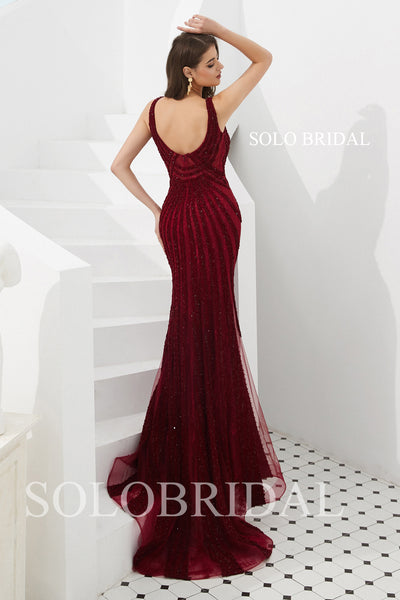 Wine Red Fit and Flare Prom Dress