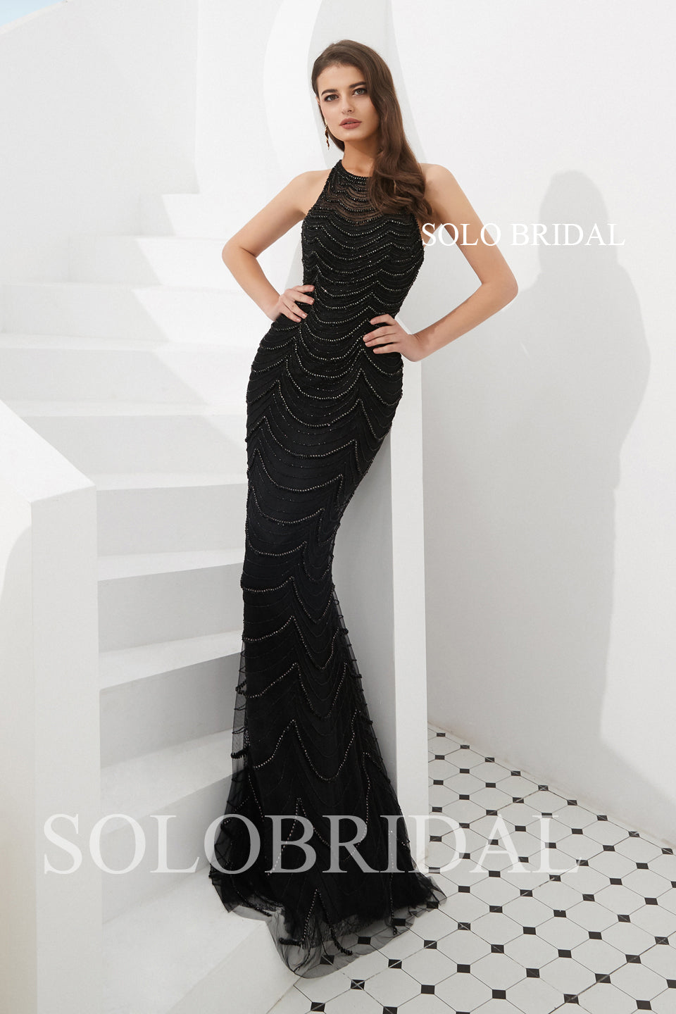 Black Sheath Beaded Prom Dress